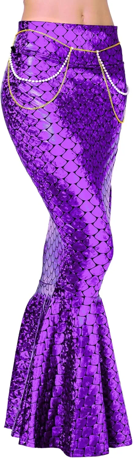 Spooktacular Creations Adult Metallic Hologram Shiny Mermaid Skirt Costume Role Play for Halloween Costumes Party Events