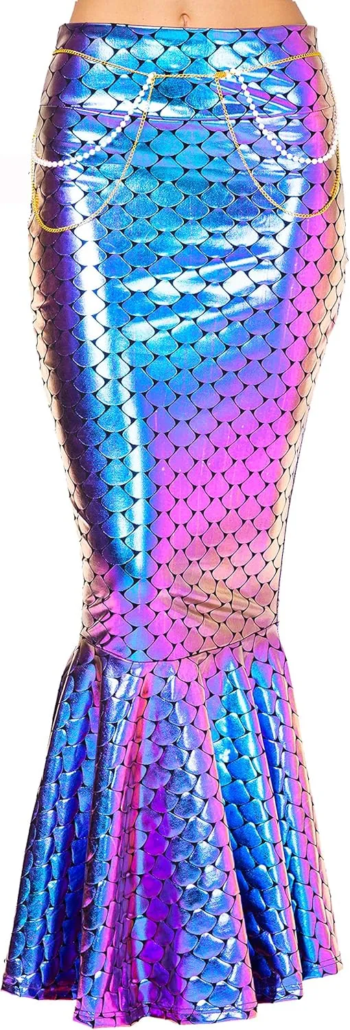 Spooktacular Creations Adult Metallic Hologram Shiny Mermaid Skirt Costume Role Play for Halloween Costumes Party Events