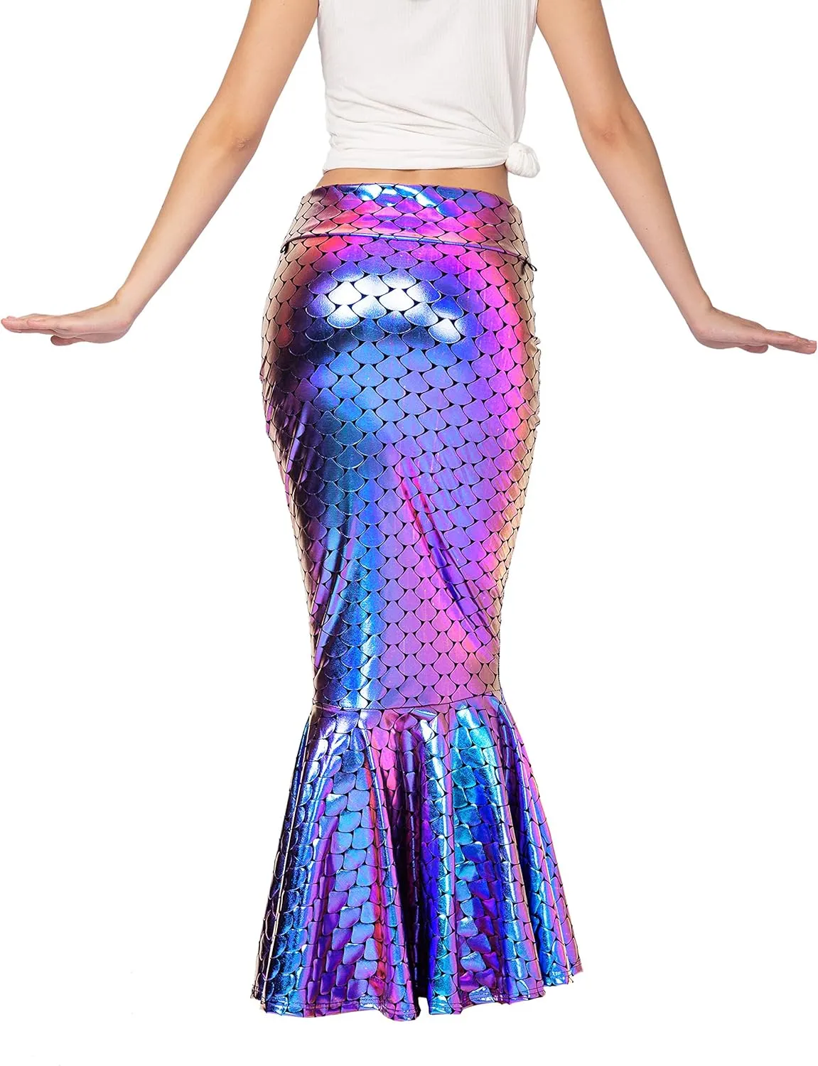 Spooktacular Creations Adult Metallic Hologram Shiny Mermaid Skirt Costume Role Play for Halloween Costumes Party Events