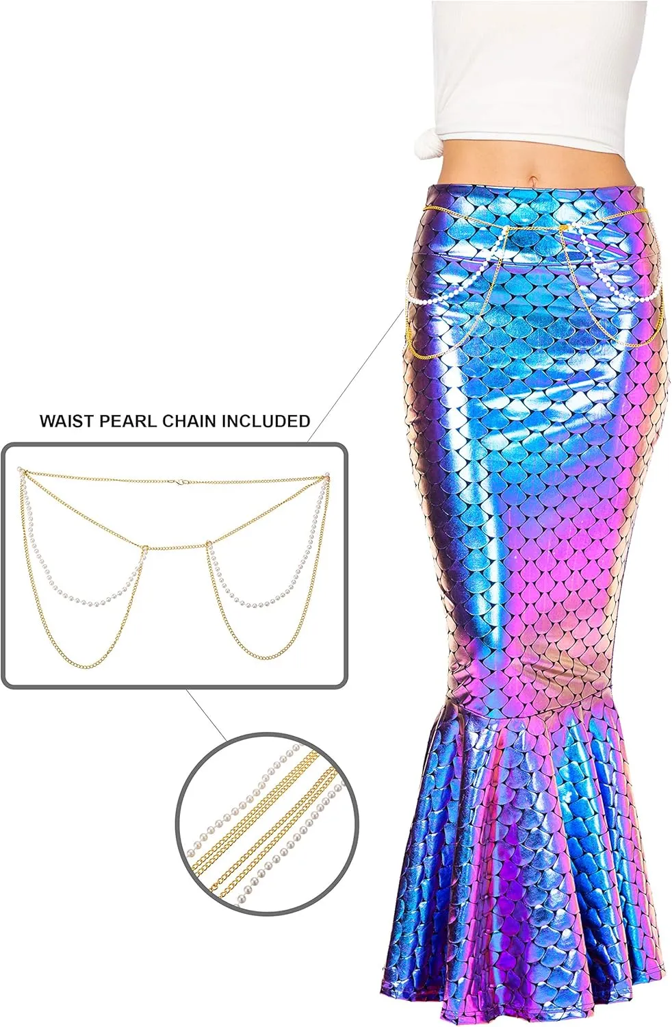Spooktacular Creations Adult Metallic Hologram Shiny Mermaid Skirt Costume Role Play for Halloween Costumes Party Events