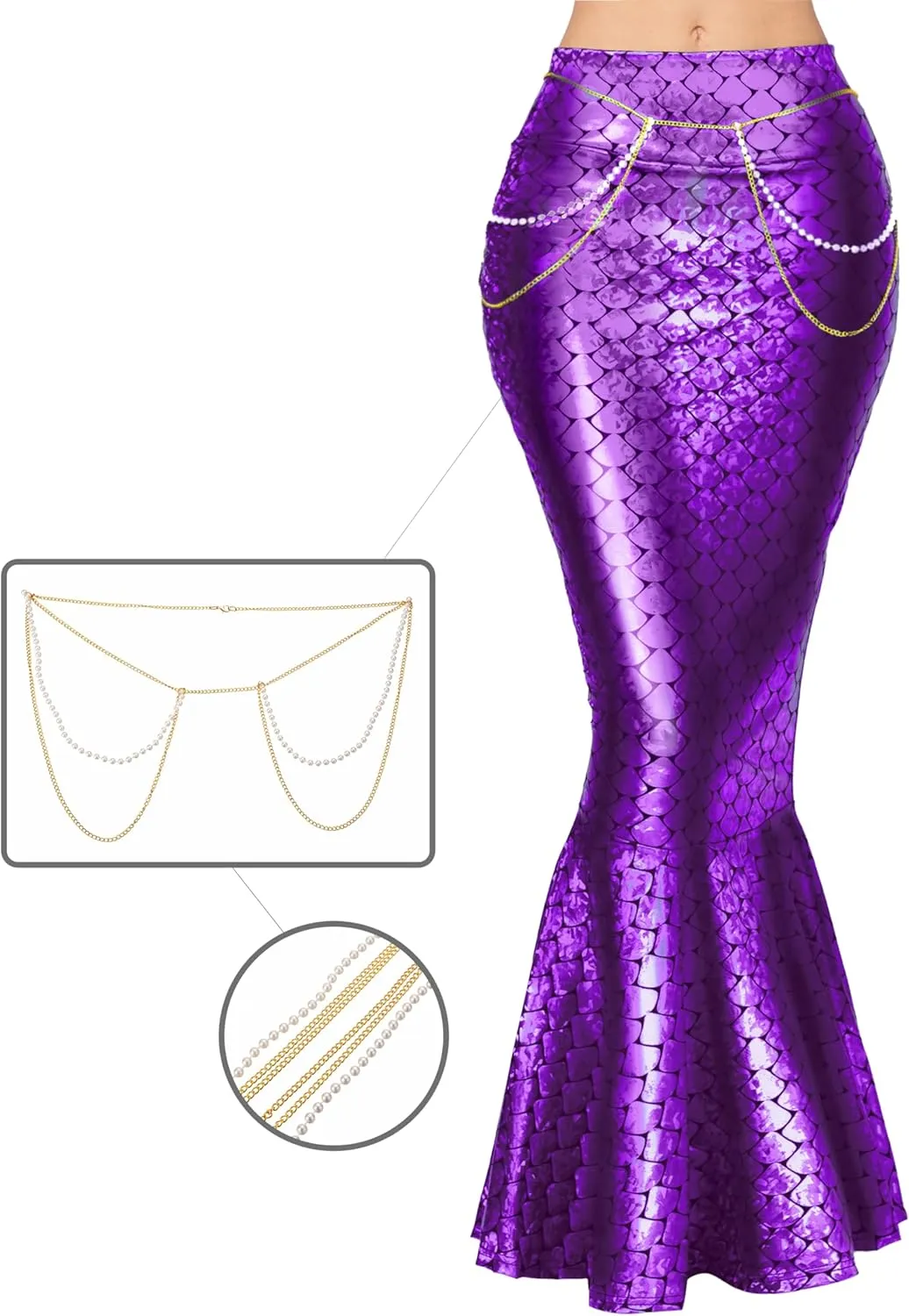 Spooktacular Creations Adult Metallic Hologram Shiny Mermaid Skirt Costume Role Play for Halloween Costumes Party Events