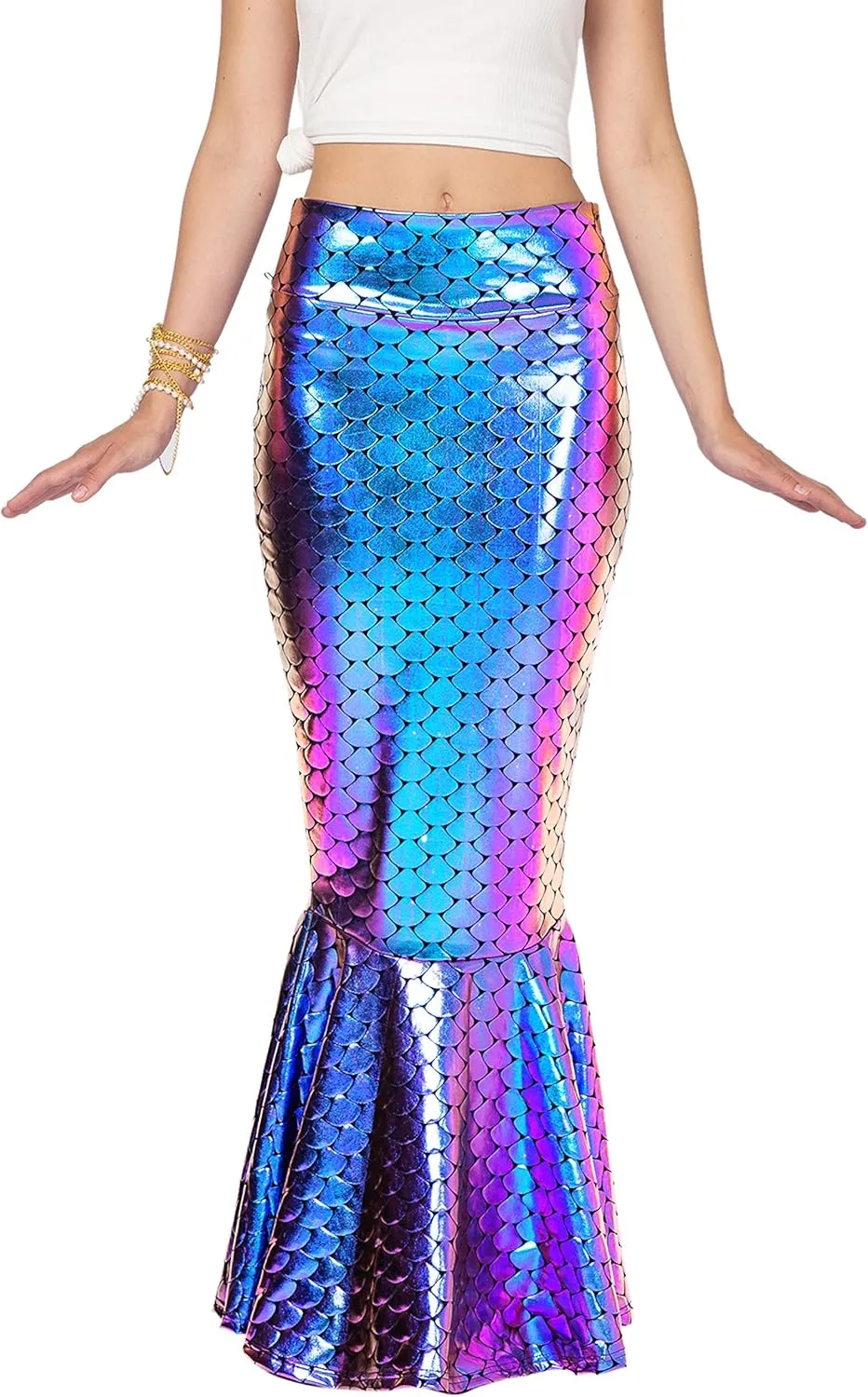 Spooktacular Creations Adult Metallic Hologram Shiny Mermaid Skirt Costume Role Play for Halloween Costumes Party Events