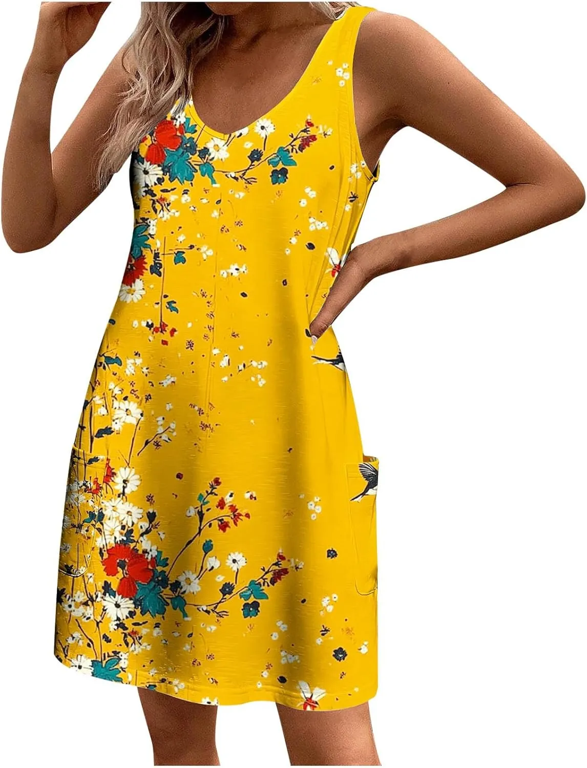Stessotudo Sundress for Women Sleeveless Floral Print Midi Dress Boho Summer Dresses Flowy Beach Vacation Resort Wear