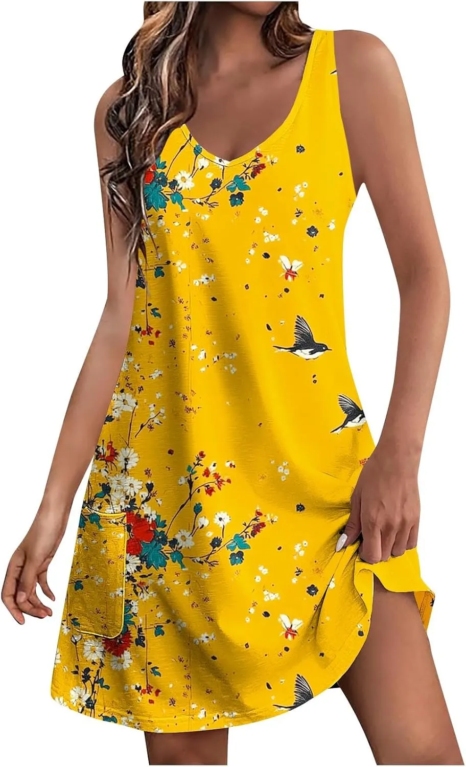 Stessotudo Sundress for Women Sleeveless Floral Print Midi Dress Boho Summer Dresses Flowy Beach Vacation Resort Wear