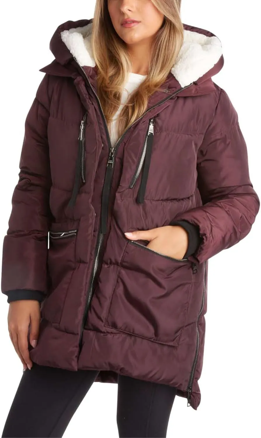 Steve Madden Women's Long Parka - Insulated Quilted Puffer Winter Coat for Women with Faux Sherpa Hood (Sizes: S-XL)