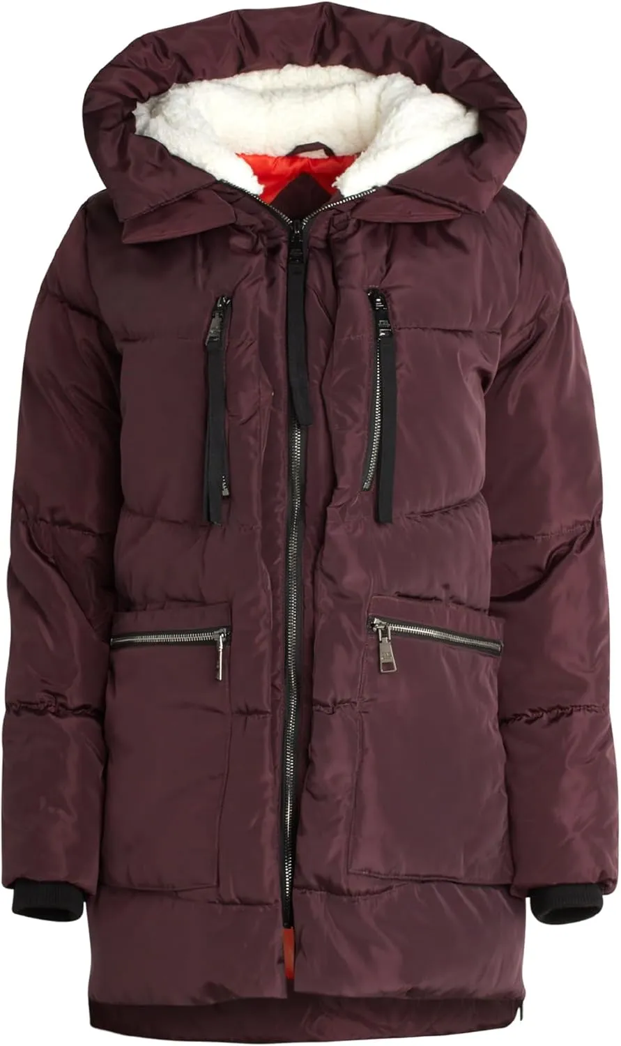 Steve Madden Women's Long Parka - Insulated Quilted Puffer Winter Coat for Women with Faux Sherpa Hood (Sizes: S-XL)