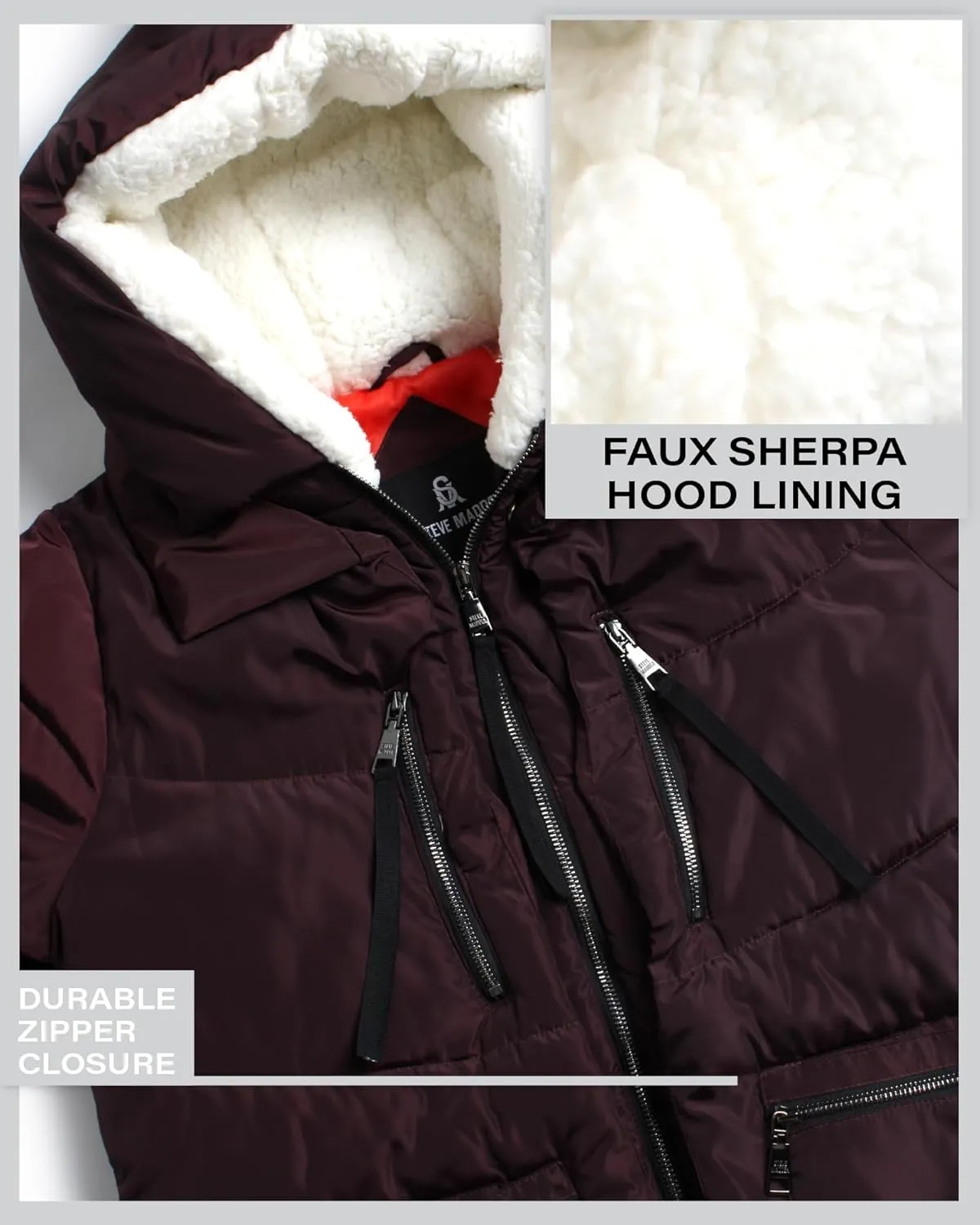 Steve Madden Women's Long Parka - Insulated Quilted Puffer Winter Coat for Women with Faux Sherpa Hood (Sizes: S-XL)