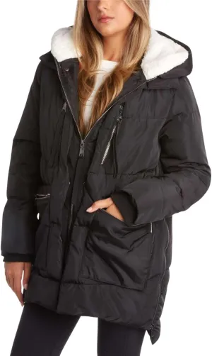 Steve Madden Women's Long Parka - Insulated Quilted Puffer Winter Coat for Women with Faux Sherpa Hood (Sizes: S-XL)