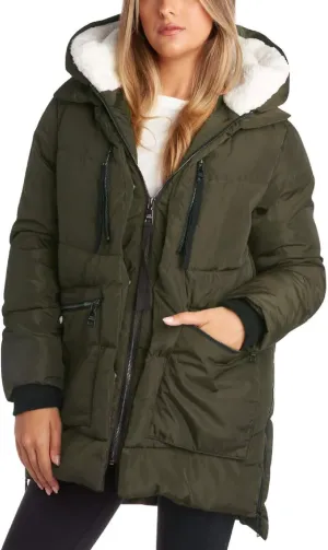 Steve Madden Women's Long Parka - Insulated Quilted Puffer Winter Coat for Women with Faux Sherpa Hood (Sizes: S-XL)