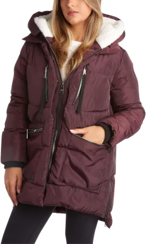 Steve Madden Women's Long Parka - Insulated Quilted Puffer Winter Coat for Women with Faux Sherpa Hood (Sizes: S-XL)