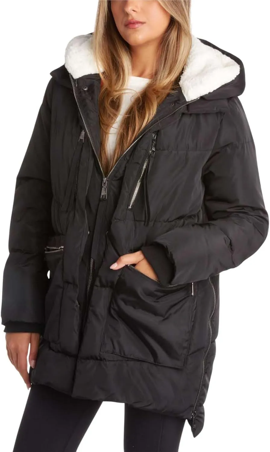 Steve Madden Women's Long Parka - Insulated Quilted Puffer Winter Coat for Women with Faux Sherpa Hood (Sizes: S-XL)
