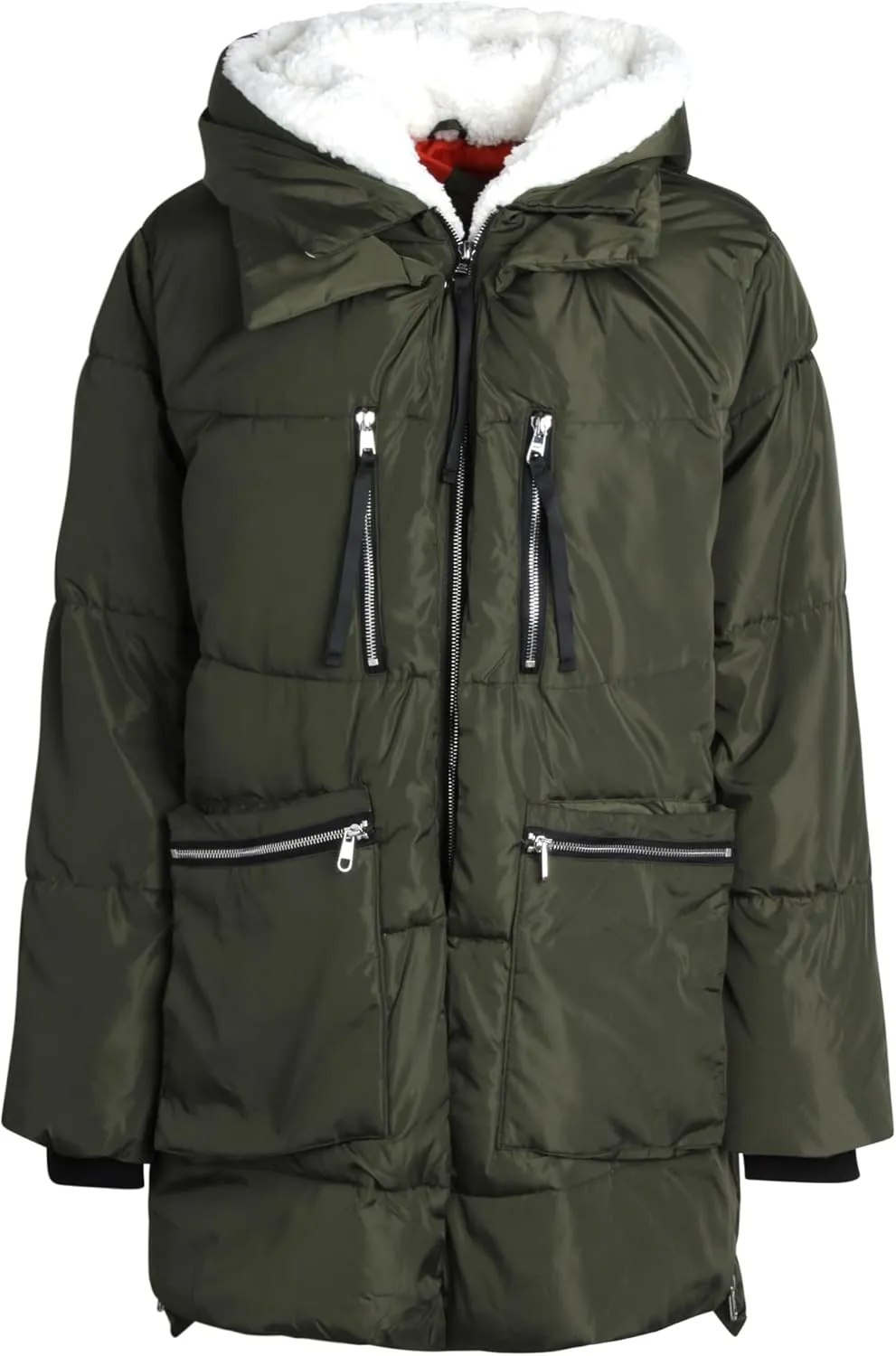 Steve Madden Women's Long Parka - Insulated Quilted Puffer Winter Coat for Women with Faux Sherpa Hood (Sizes: S-XL)