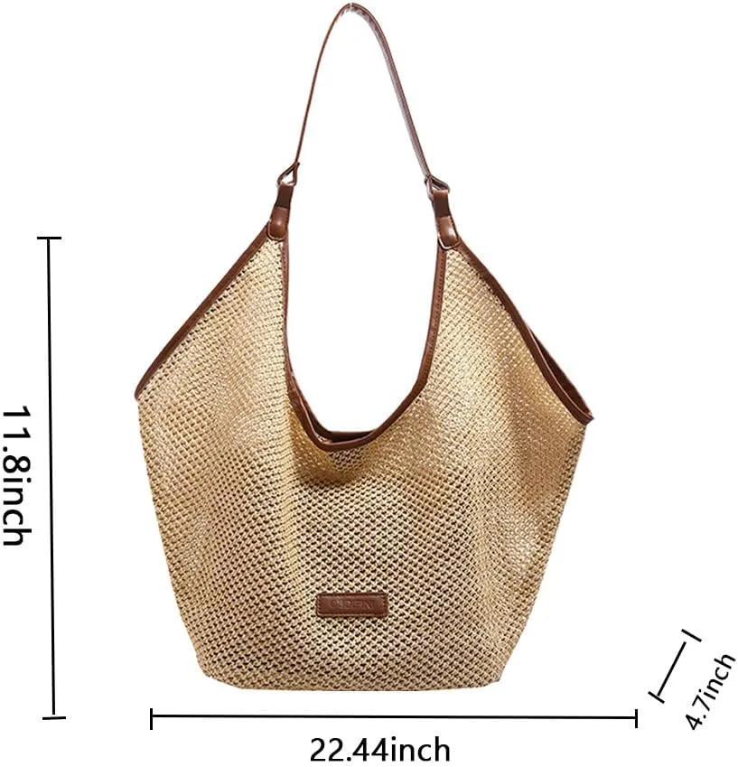 Straw Beach Tote Bag with Purses Travel Shoulder Bag Large Summer Boho Woven Bags Shoulder Handbags for Women