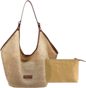 Straw Beach Tote Bag with Purses Travel Shoulder Bag Large Summer Boho Woven Bags Shoulder Handbags for Women