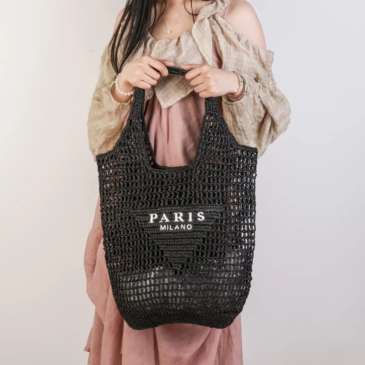Straw Mesh Tote Bag for Women 2023 New Mesh Hollow Woven Beach Bag Large Travel Shoulder Handbags Hobo Bag