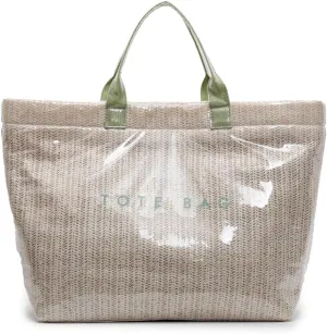 Straw Tote Bag for Women 2025 Waterproof PVC Clear Plastic Tote Bag Summer Beach Bag Letter Print Woven Handbag