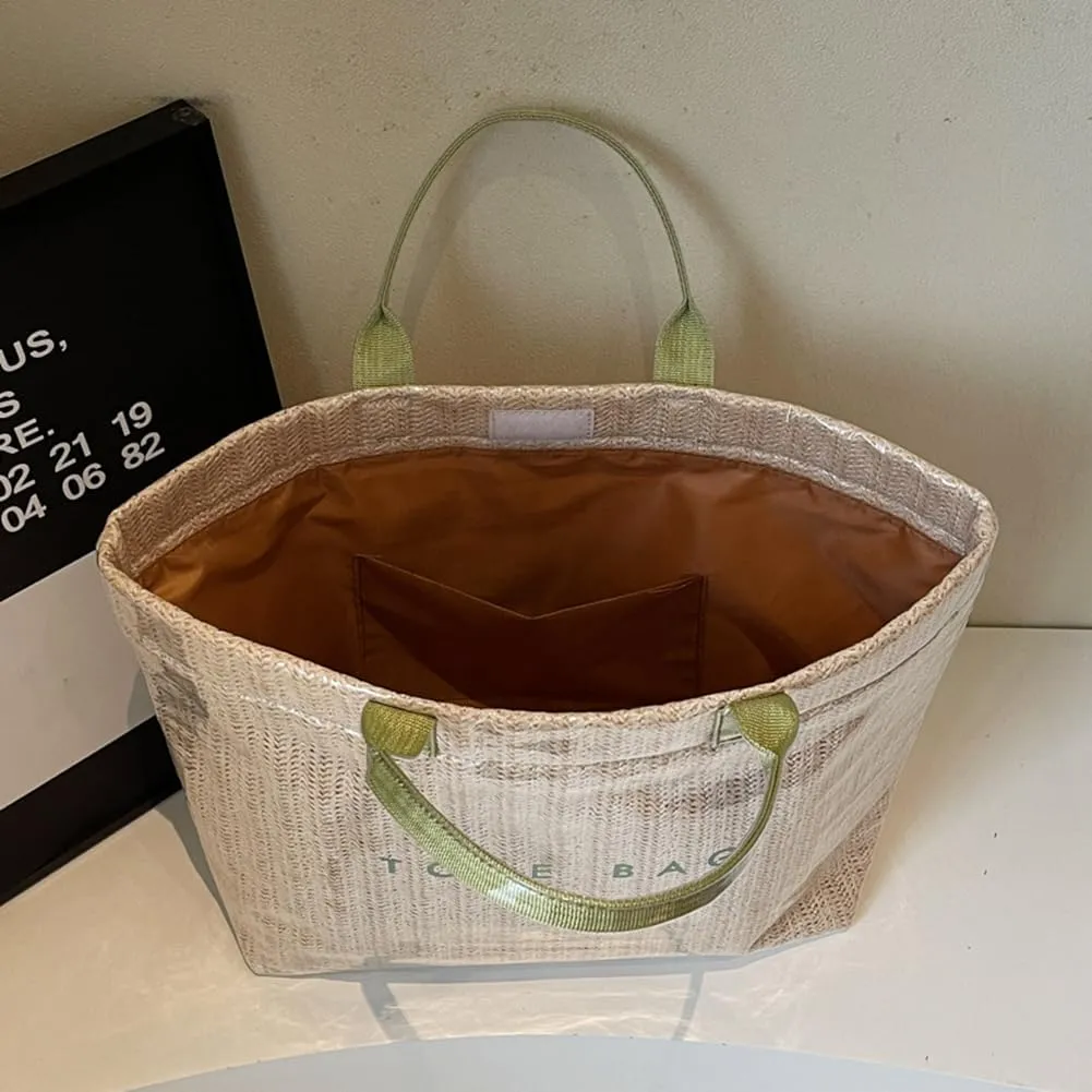 Straw Tote Bag for Women 2025 Waterproof PVC Clear Plastic Tote Bag Summer Beach Bag Letter Print Woven Handbag