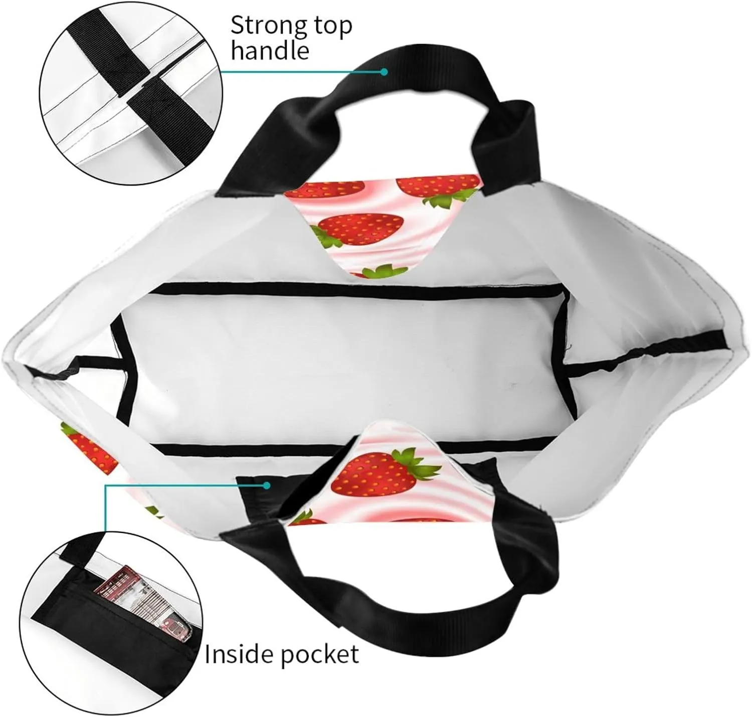Strawberry Cute Tote Bag Beach Bag Large Capacity Grocery Bag Reusable Shopping bags for Women