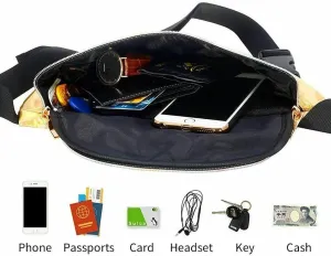 Stylish Women Iridescent Hologram Fanny Pack Shiny Metallic Waist Bag Punk Girl For Women Festival Party Travel Rave Hiking Outdoor Activities (Blue)