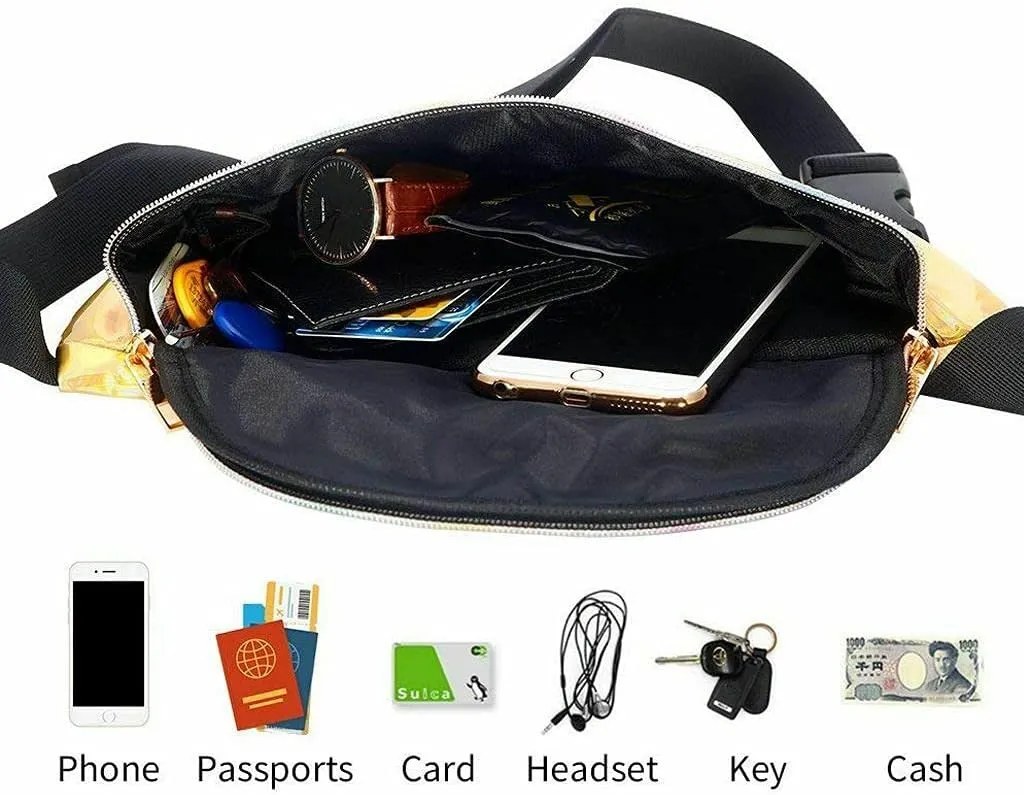Stylish Women Iridescent Hologram Fanny Pack Shiny Metallic Waist Bag Punk Girl For Women Festival Party Travel Rave Hiking Outdoor Activities (Blue)
