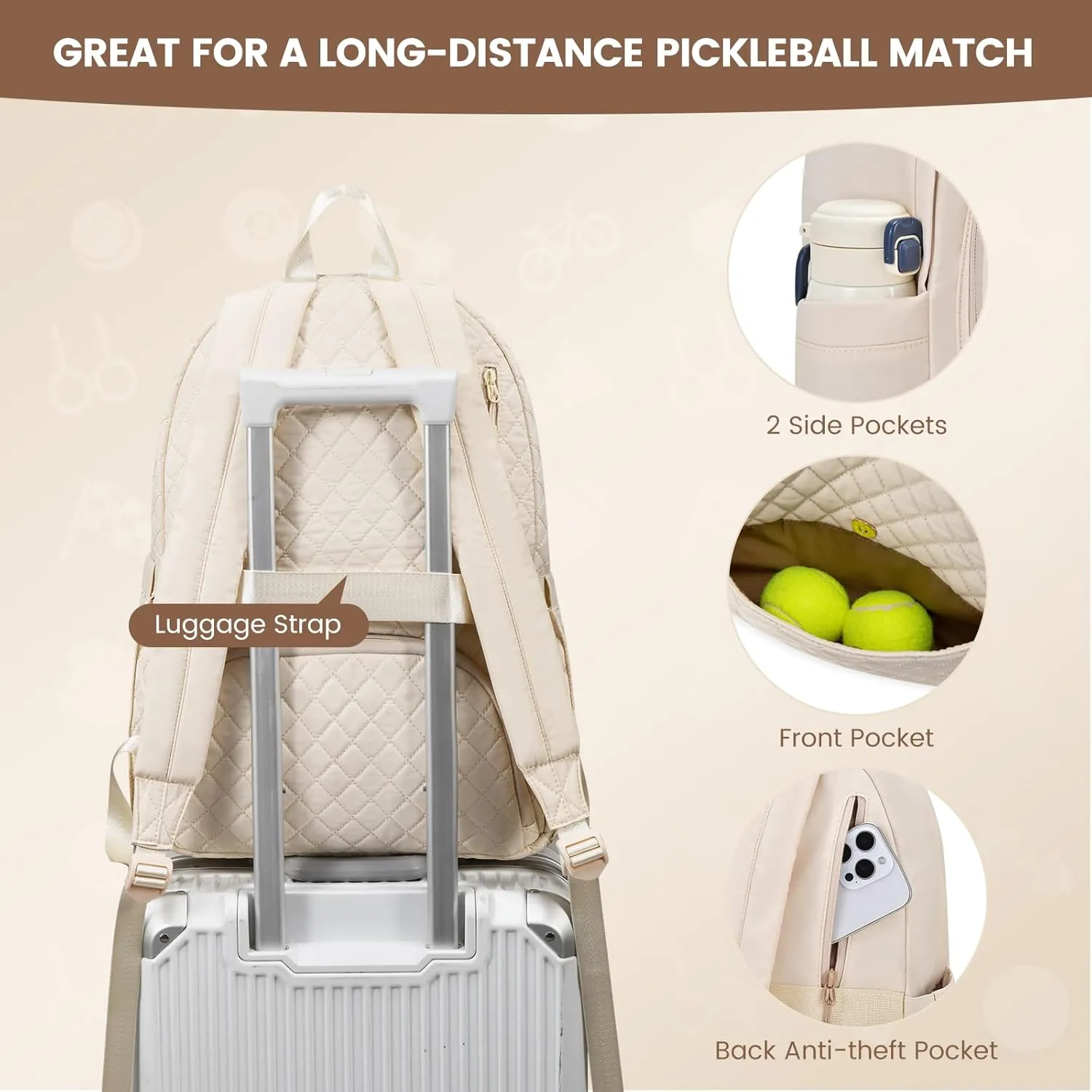Sucipi Tennis Bags for Women, Quilted Tennis Racket Bag Backpack for Tennis Racquet, Pickleball Paddles, Badminton
