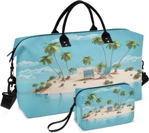Summer Coconut Tree Travel Duffel Bag with Toiletry Bag Weekender Bag for Carry on Sports Gym Bag for Weekend Travel Sports