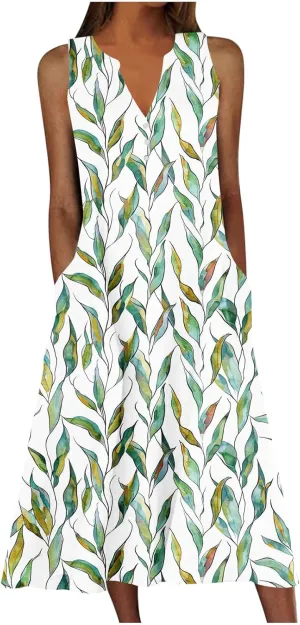 Summer Dresses for Women 2025 Floral Print V Neck Maxi Dress Sleeveless Boho Beach Vacation Sundress Resort Wear
