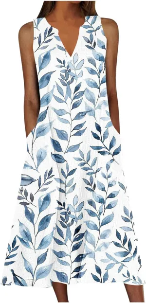 Summer Dresses for Women 2025 Floral Print V Neck Maxi Dress Sleeveless Boho Beach Vacation Sundress Resort Wear