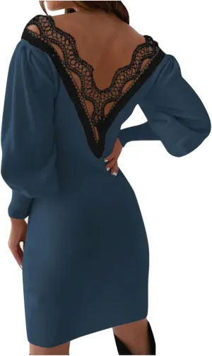 Summer Dresses for Women 2025 V-Neck Long Sleeve Sundresses A-Line Ladies Elegant Lace Crochet Beach Mini Dress