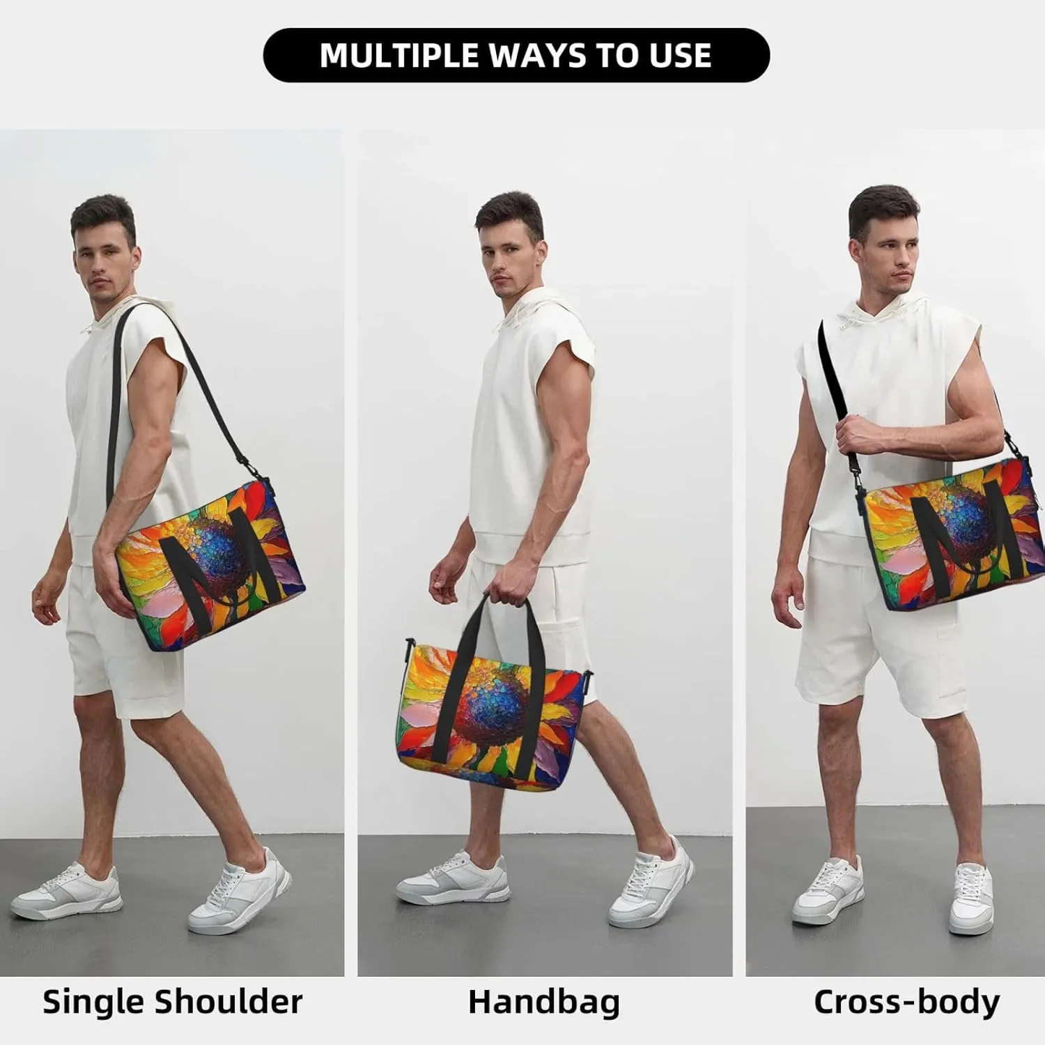 sunflower art print Travel Duffel Bag, Sports Tote Gym Bag, Swim Pool Bag Large Shoulder Tote Bag for Beach Weekender