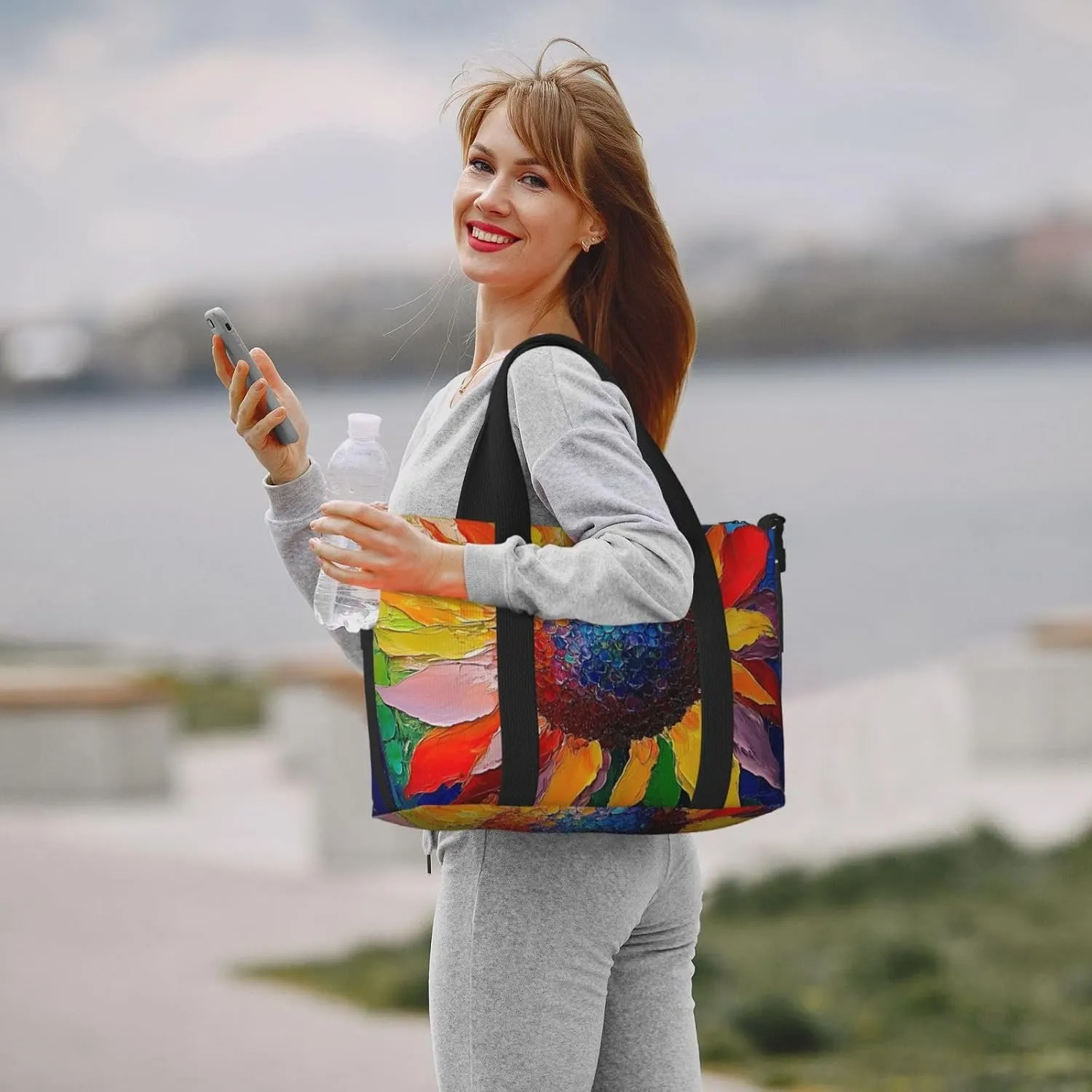 sunflower art print Travel Duffel Bag, Sports Tote Gym Bag, Swim Pool Bag Large Shoulder Tote Bag for Beach Weekender