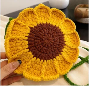 Sunflower Crochet Bag, Women's Crochet Bag, Crochet Flower Bag, Woven Crochet Tote Bag for Girls Mesh Beach Bags