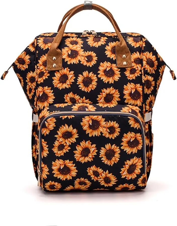 Sunflower Diaper Bag Backpack, Womens Large Waterproof Maternity Baby Nappy Bags with Stroller Straps (Sunflower)