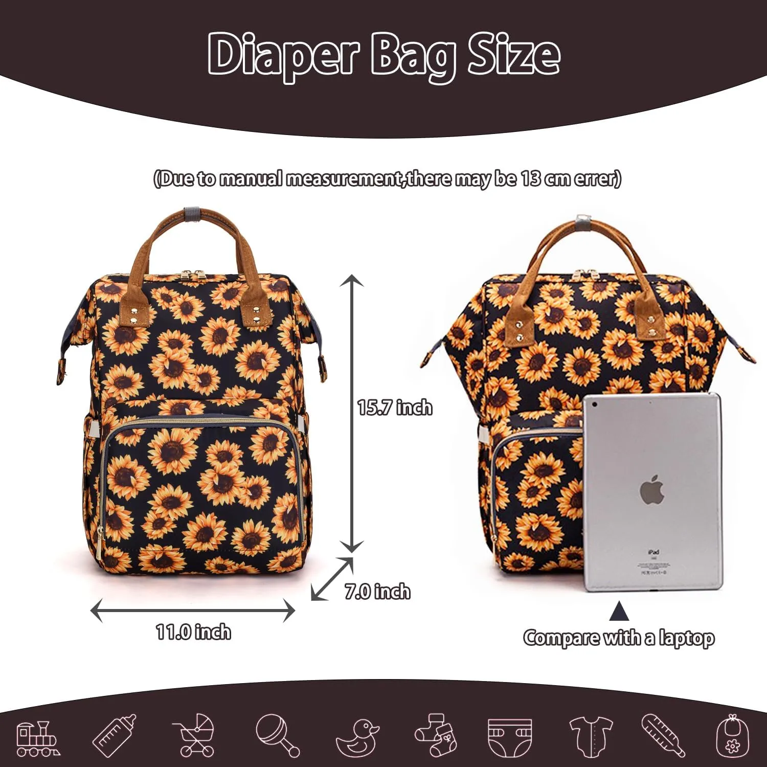 Sunflower Diaper Bag Backpack, Womens Large Waterproof Maternity Baby Nappy Bags with Stroller Straps (Sunflower)