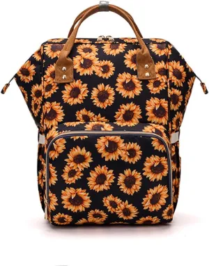 Sunflower Diaper Bag Backpack, Womens Large Waterproof Maternity Baby Nappy Bags with Stroller Straps (Sunflower)
