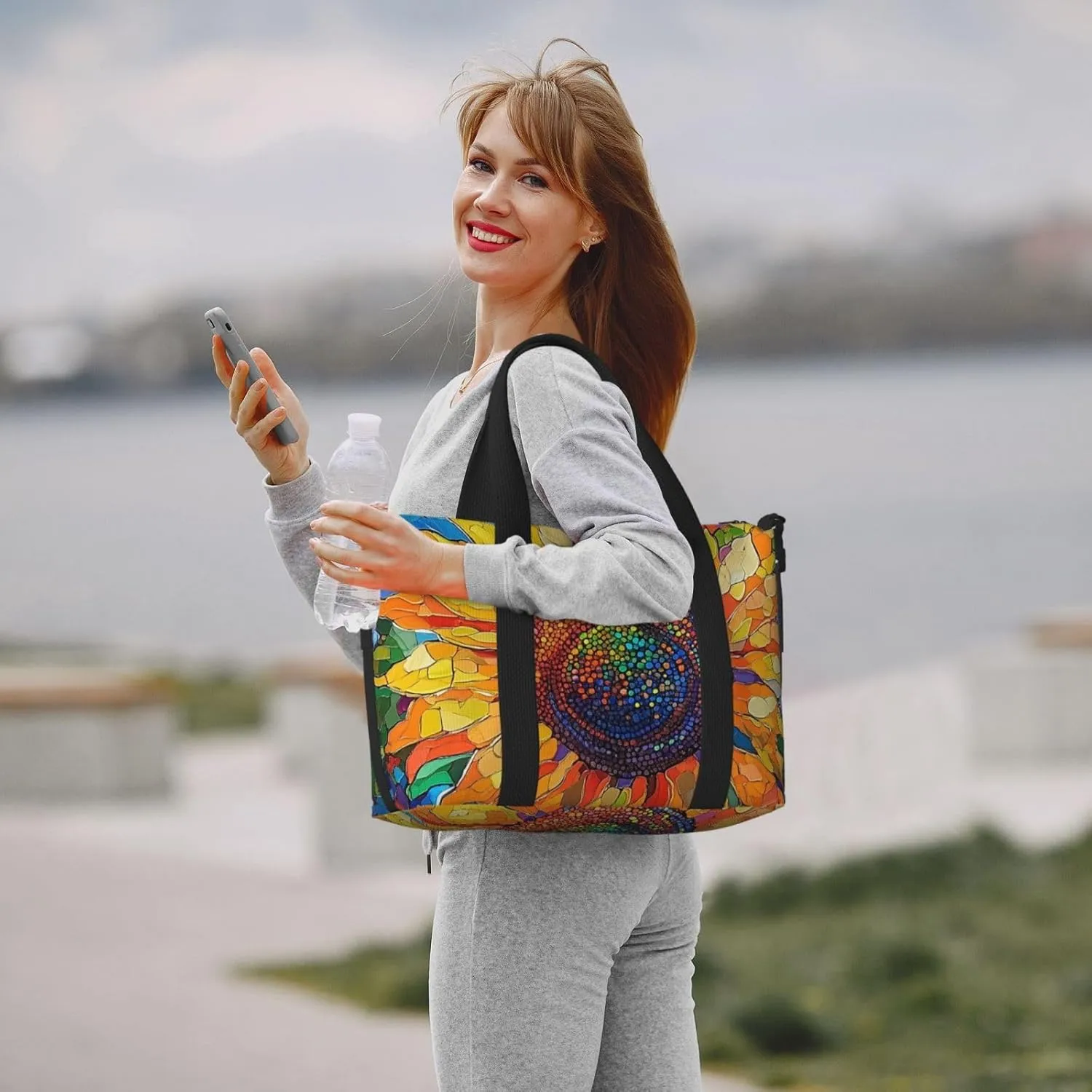 Sunflower print Travel Duffel Bag, Sports Tote Gym Bag, Swim Pool Bag Large Shoulder Tote Bag for Beach Weekender