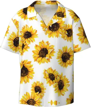 Sunflower Printing Men's Fashion Summer Short Sleeve Button Shirt with Pocket,S-4xl Cuban Shirt Hawaiian Shirt