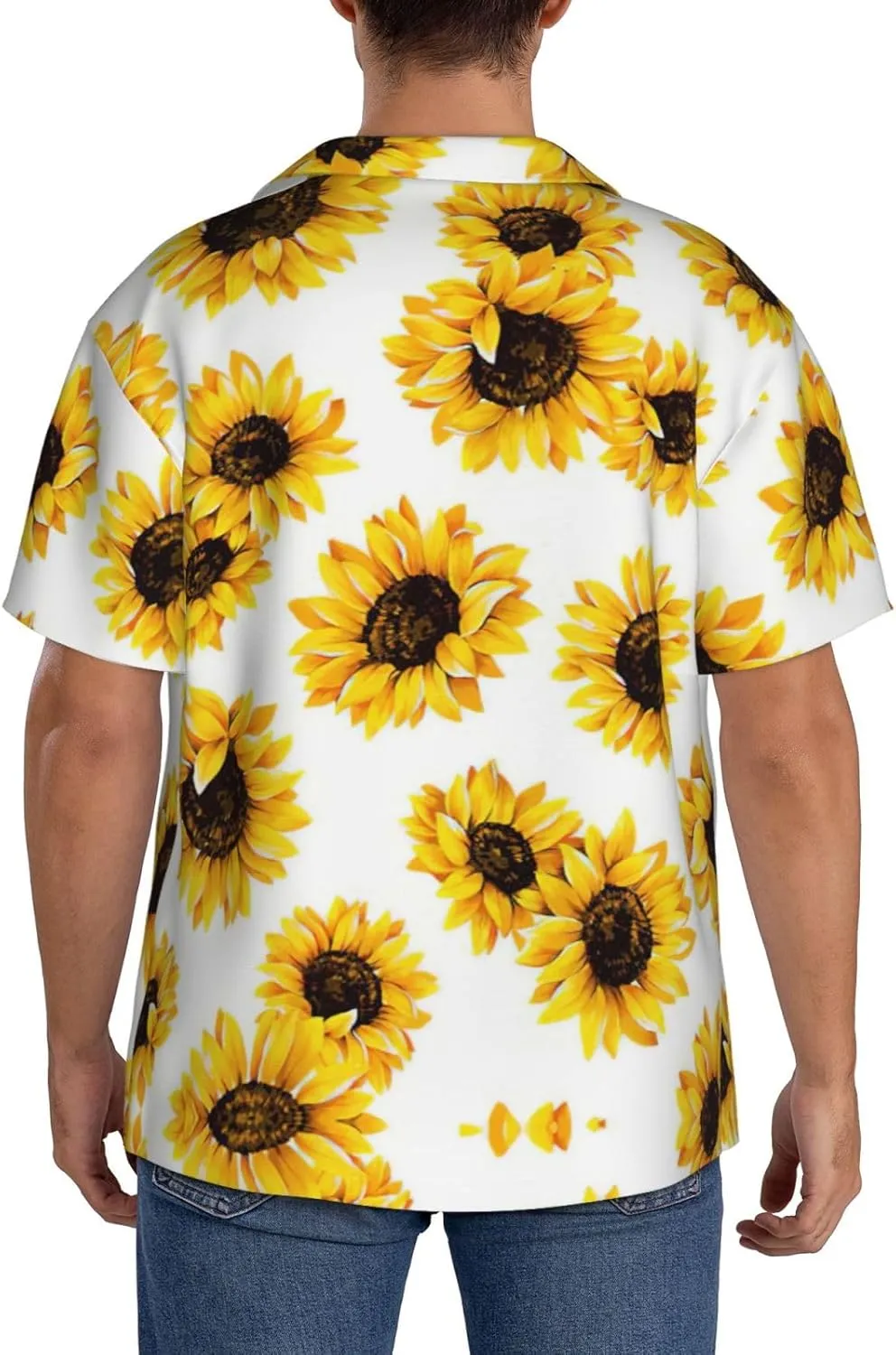 Sunflower Printing Men's Fashion Summer Short Sleeve Button Shirt with Pocket,S-4xl Cuban Shirt Hawaiian Shirt