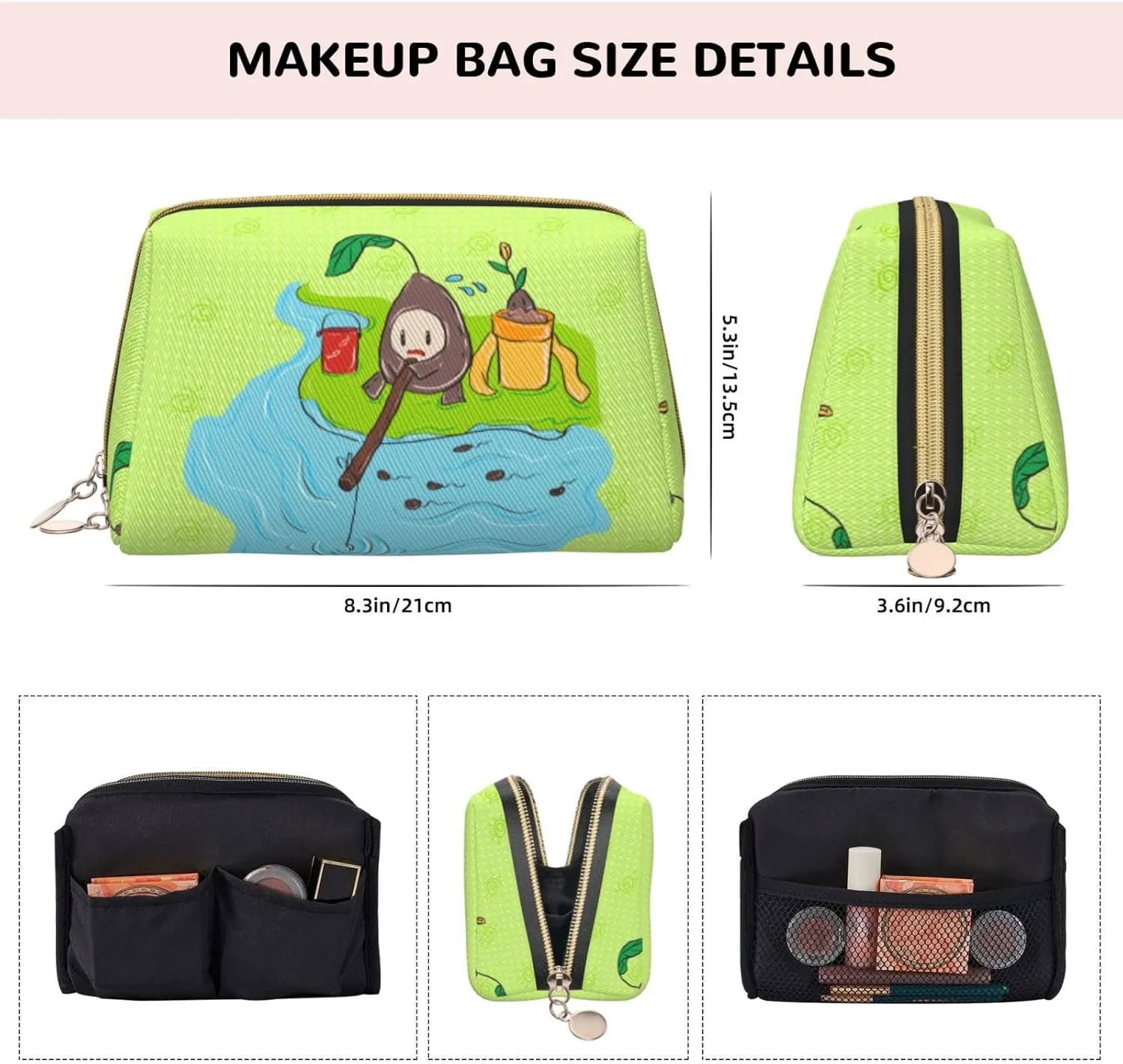 Sunflower Seeds Fishingmakeup Bag Organizer,Toiletry Cosmetic Bag,Zipper Pouch Brushes Storage Case(Large)