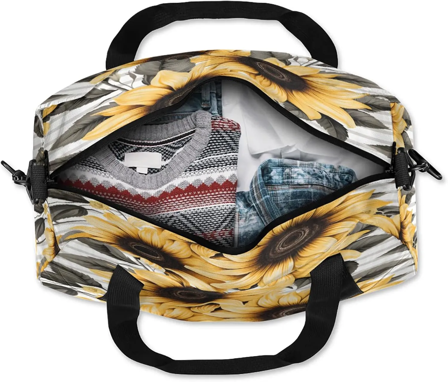 Sunflower Stripe Print Kids Duffel Bag Lightweight Waterproof Sports Gym Bag with Front Zipper Pocket Foldable Weekender Overnight Bag for School Practice Gymnastic Ballet