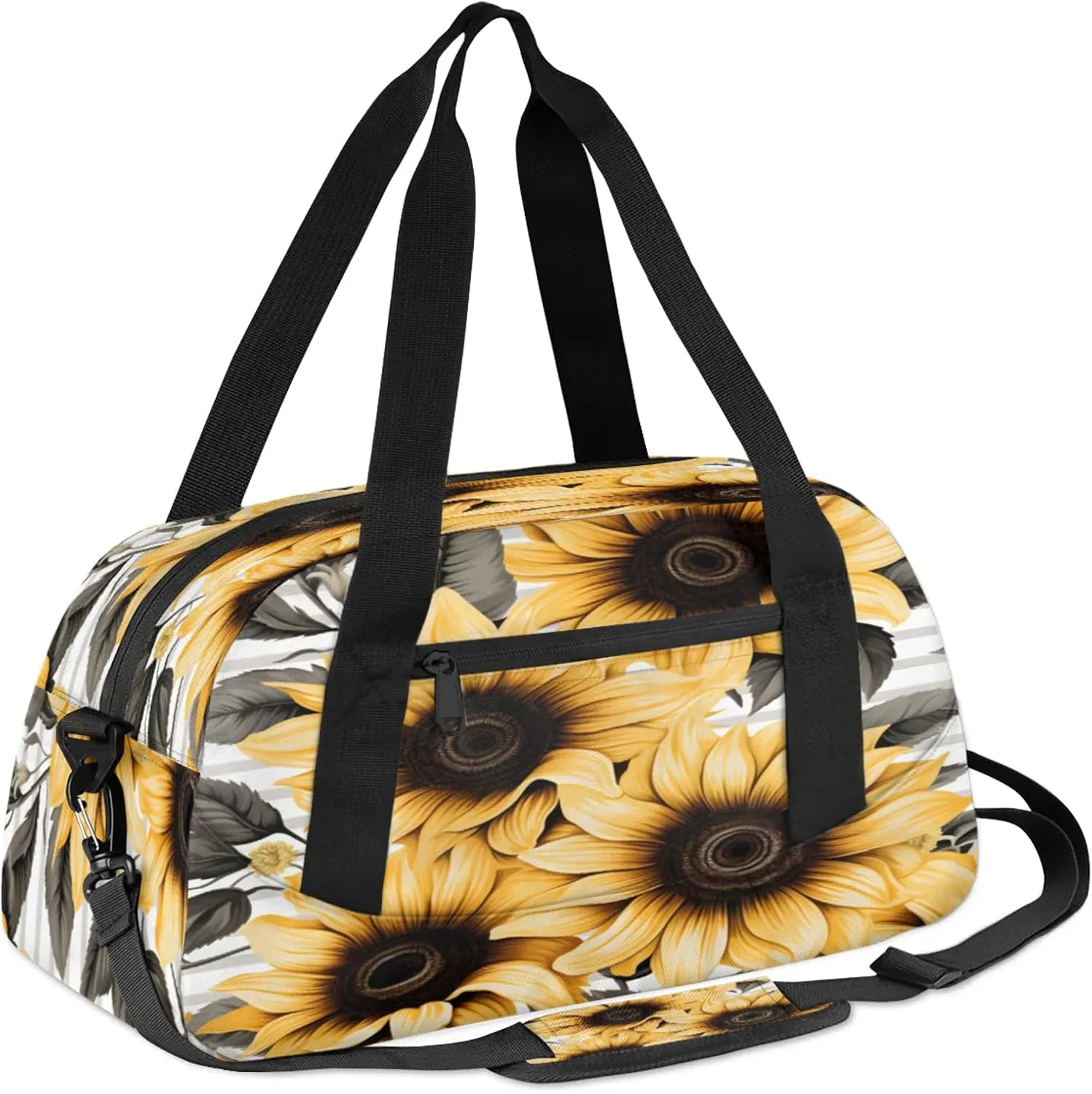 Sunflower Stripe Print Kids Duffel Bag Lightweight Waterproof Sports Gym Bag with Front Zipper Pocket Foldable Weekender Overnight Bag for School Practice Gymnastic Ballet
