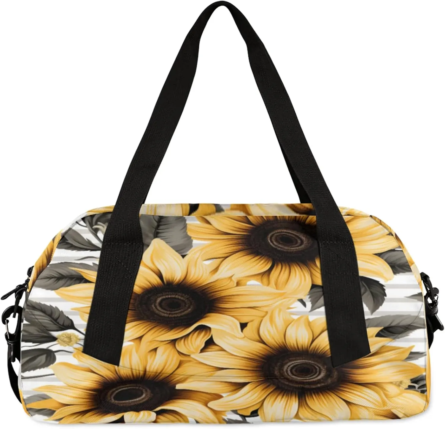 Sunflower Stripe Print Kids Duffel Bag Lightweight Waterproof Sports Gym Bag with Front Zipper Pocket Foldable Weekender Overnight Bag for School Practice Gymnastic Ballet