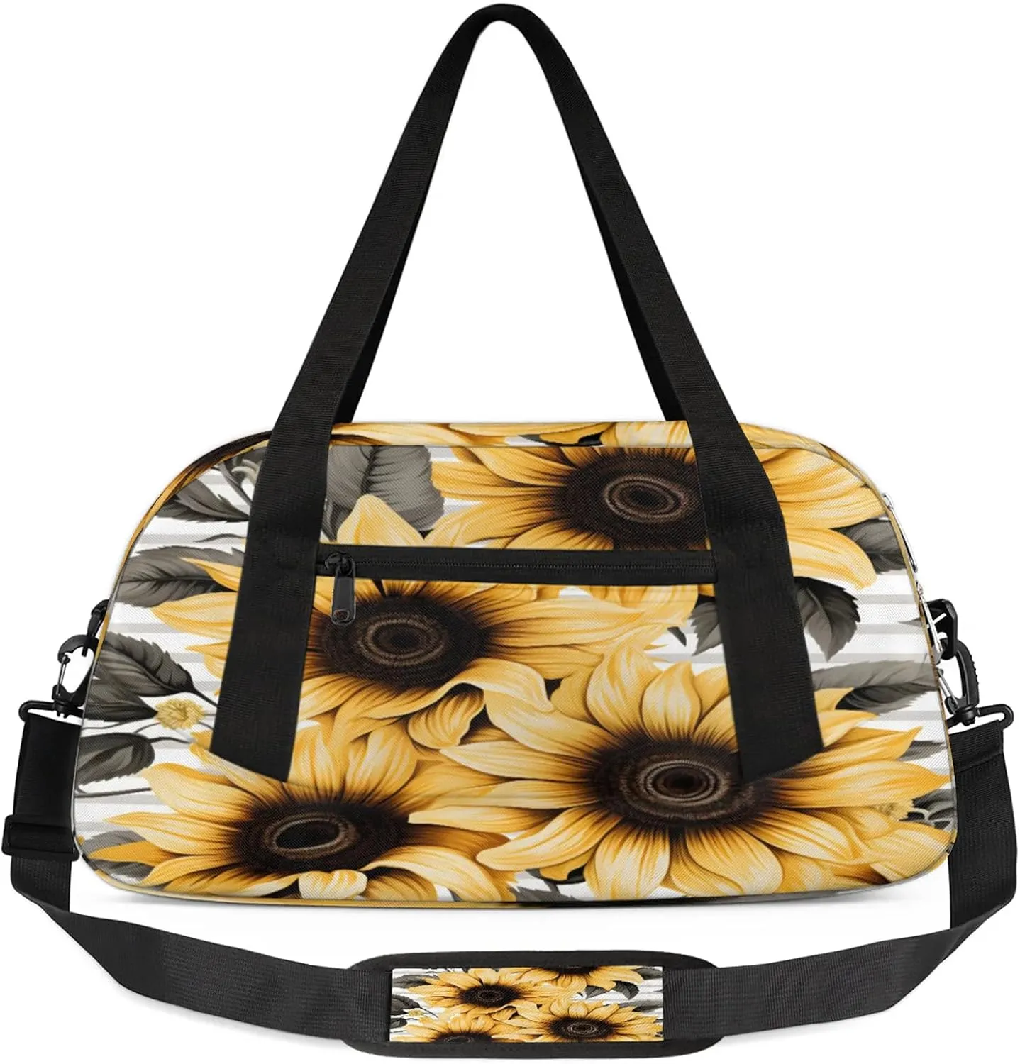 Sunflower Stripe Print Kids Duffel Bag Lightweight Waterproof Sports Gym Bag with Front Zipper Pocket Foldable Weekender Overnight Bag for School Practice Gymnastic Ballet