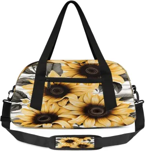 Sunflower Stripe Print Kids Duffel Bag Lightweight Waterproof Sports Gym Bag with Front Zipper Pocket Foldable Weekender Overnight Bag for School Practice Gymnastic Ballet