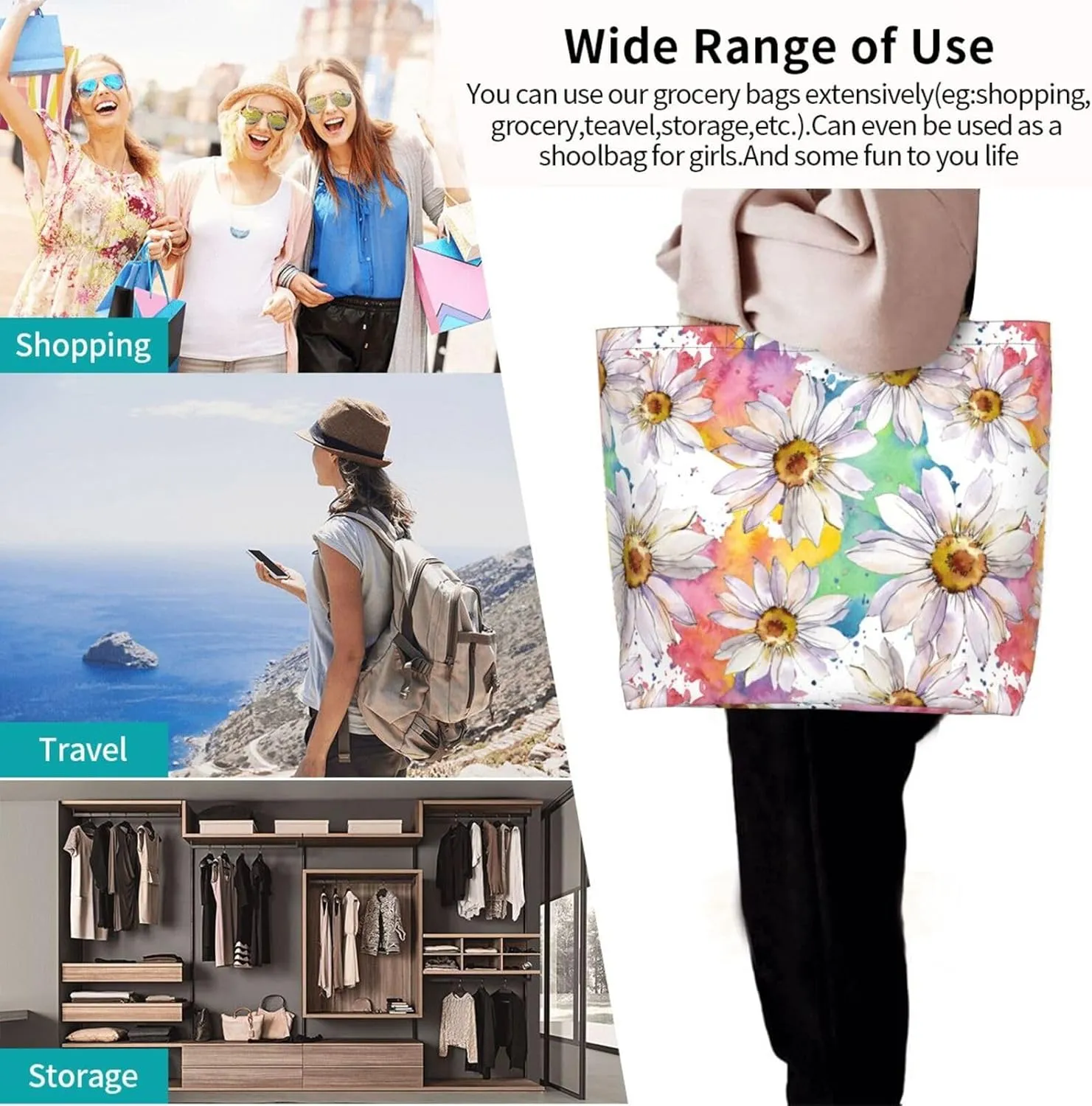 Sunflower Tote Bag For Women, Waterproof Shoulder Bags Big Reusable Grocery Handbag For Shopping Picnic Work Beach