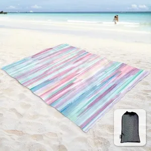 Sunlit Silky Soft 85"x72" Sand Proof Beach Blanket Sand Proof Mat with Corner Pockets and Mesh Bag for Beach Party, Travel, Camping and Outdoor Music Festival, Watercolor Painting Macaron Blue
