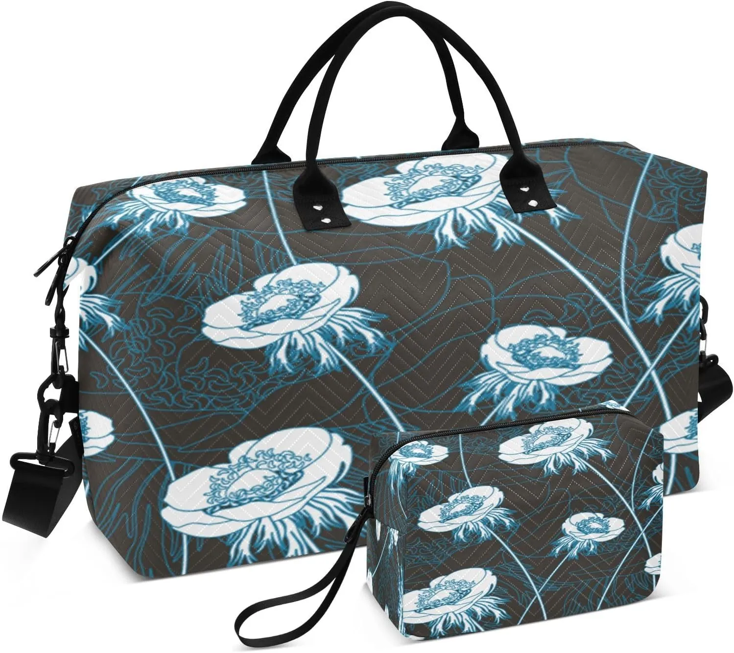susiyo Floral with Anemones Expandable Travel Duffle Bag, Large Weekender Overnight Bags and Adjustable Strap, Carry On Shoulder Tote Bag, Gym Duffel Bag with Toiletry Bags for Hospital