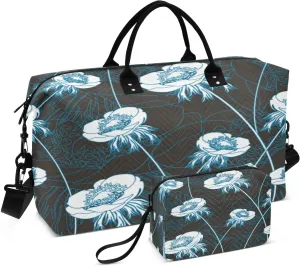 susiyo Floral with Anemones Expandable Travel Duffle Bag, Large Weekender Overnight Bags and Adjustable Strap, Carry On Shoulder Tote Bag, Gym Duffel Bag with Toiletry Bags for Hospital