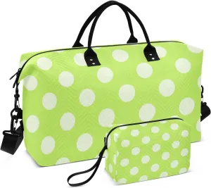 susiyo Travel Duffel Bag Lime Green Polka Dot Quilted Gym Bag Weekender Overnight Bags with Small Makeup Pouch