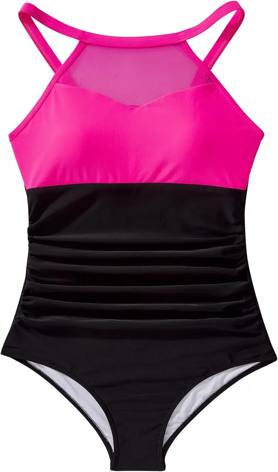 SUUKSESS Women Tummy Control One Piece Swimsuit Sexy Mesh High Neck Bathing Suit